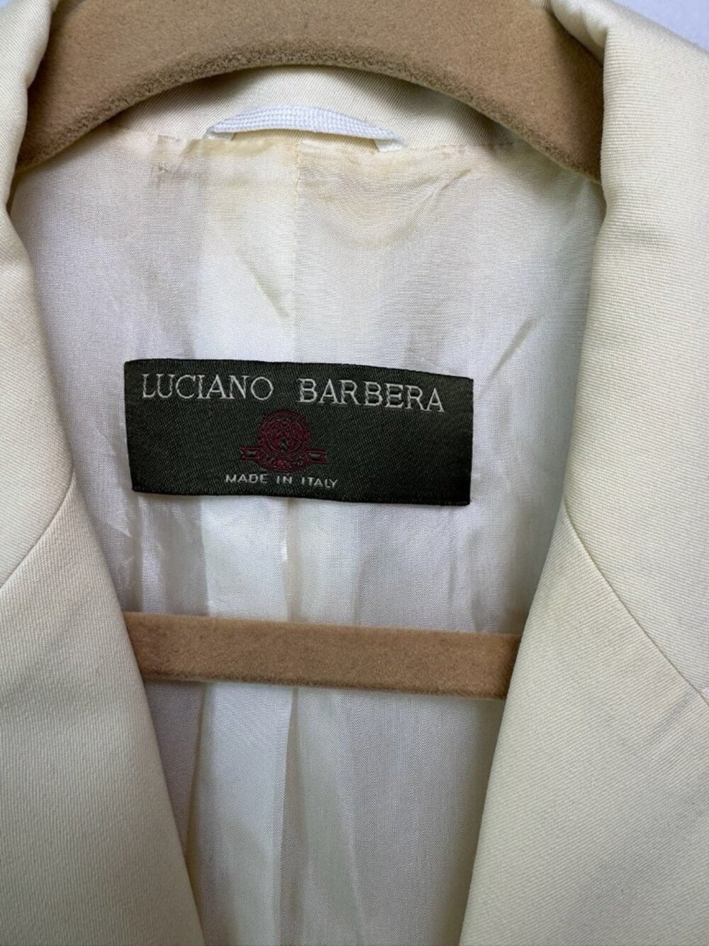 VTG Luciano Barbera 100% Wool Blazer Jacket Women Size 44 Solid Cream Italy - Picture 7 of 16